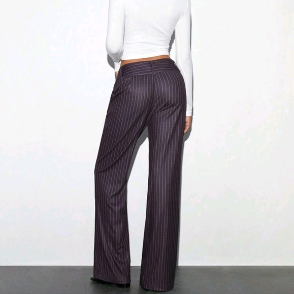 Women Casual Minimal Striped Print Straight Leg Low Waist Formal - Picture 4 of 4